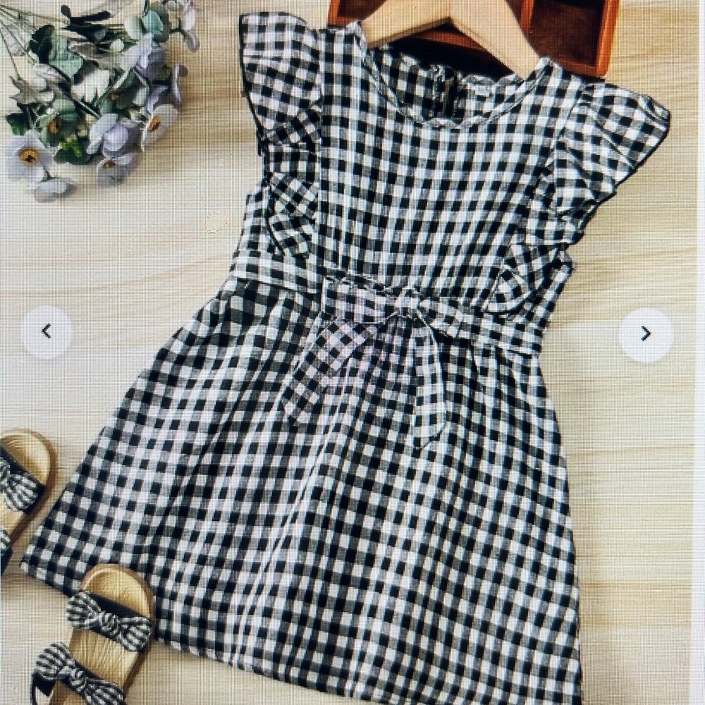 Toddler girls gingham ruffle trim sleeveless belted dress